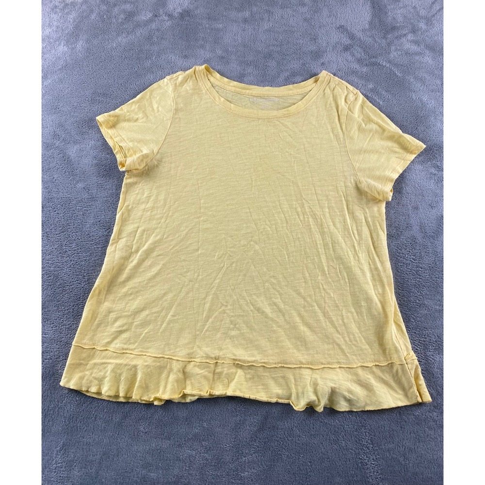 Soft Surroundings Womens Yellow Slub Knit Ruffle Hem Peplum Short Sleeve Tee M
